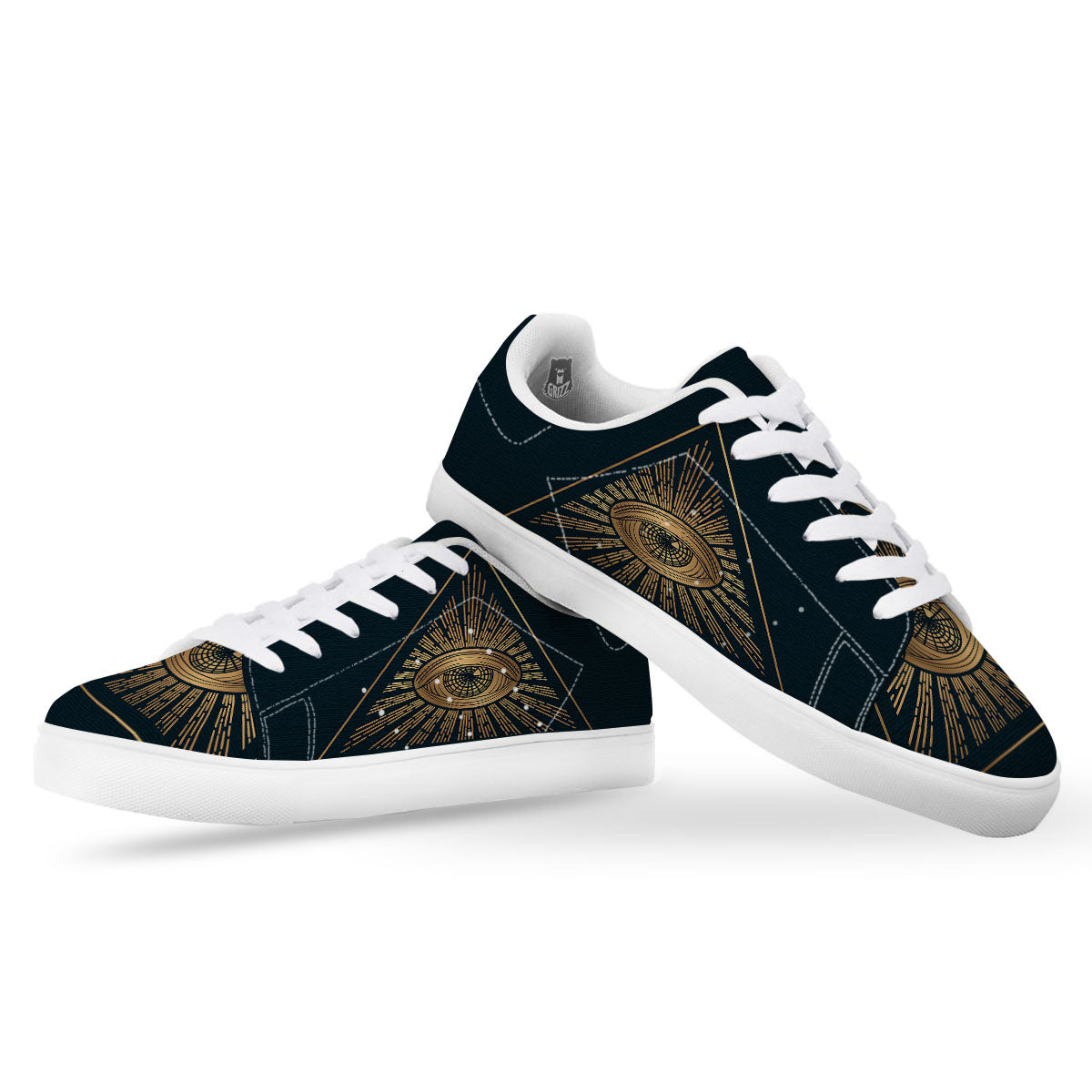 All Seeing Eye Masonic Print White Low Top Sneakers-grizzshop