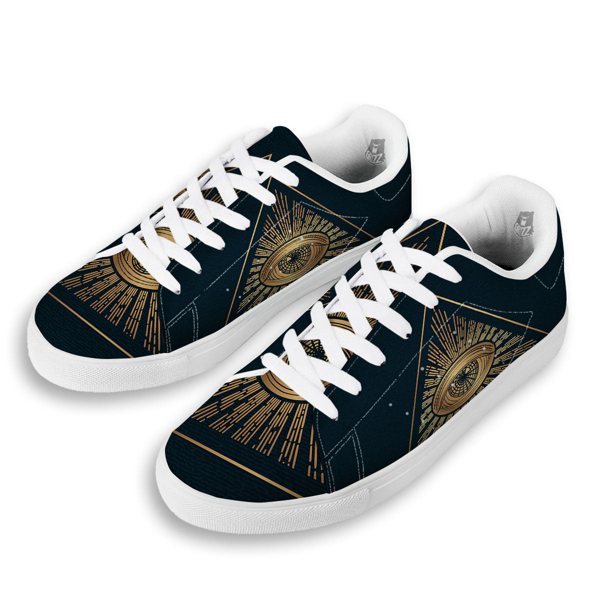 All Seeing Eye Masonic Print White Low Top Sneakers-grizzshop