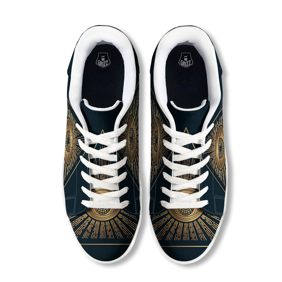 All Seeing Eye Masonic Print White Low Top Sneakers-grizzshop