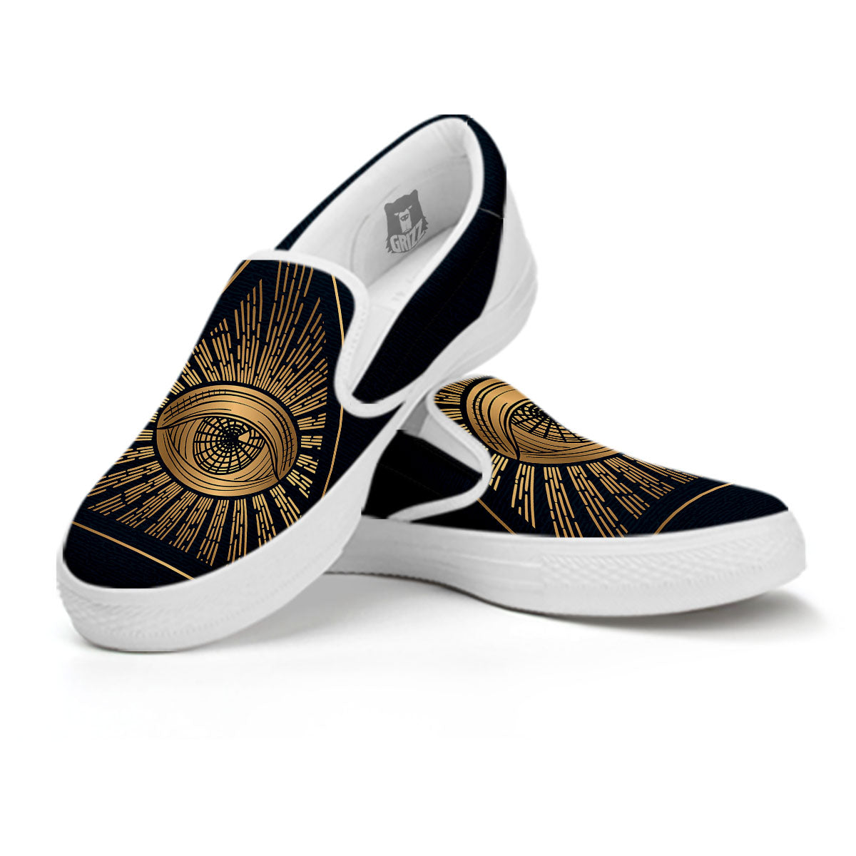 All Seeing Eye Masonic Print White Slip On Shoes-grizzshop