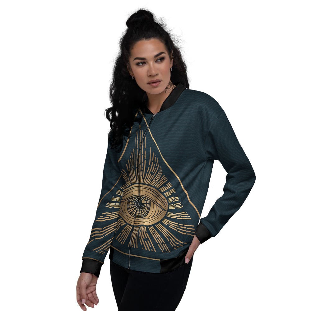 All Seeing Eye Masonic Print Women's Bomber Jacket-grizzshop