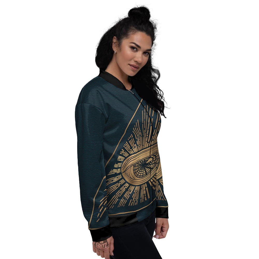 All Seeing Eye Masonic Print Women's Bomber Jacket-grizzshop