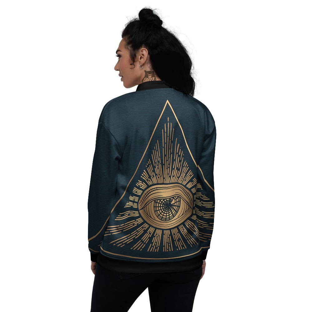 All Seeing Eye Masonic Print Women's Bomber Jacket-grizzshop
