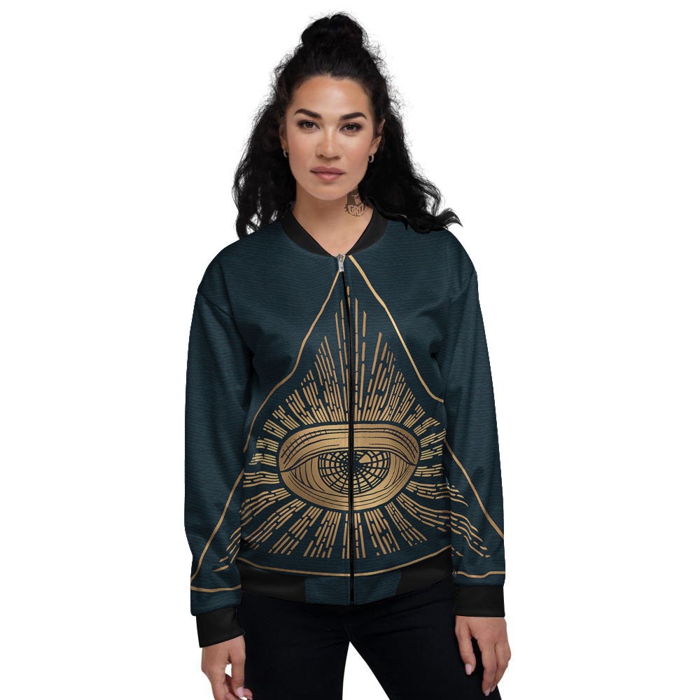 All Seeing Eye Masonic Print Women's Bomber Jacket-grizzshop