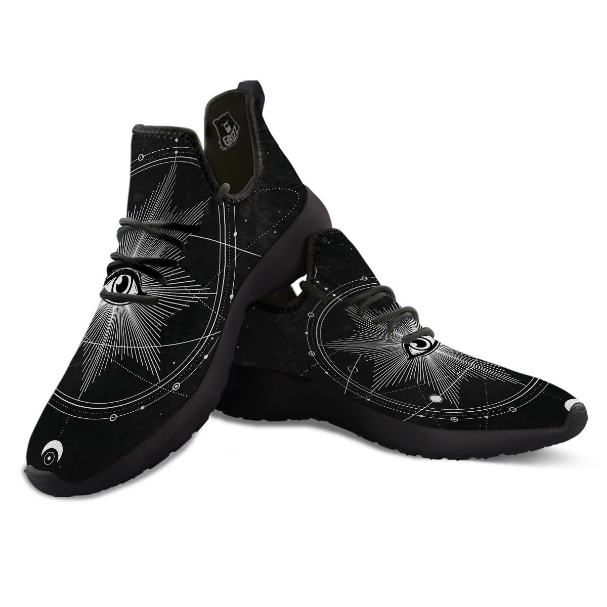 All Seeing Eye Sun Print Black Athletic Shoes-grizzshop