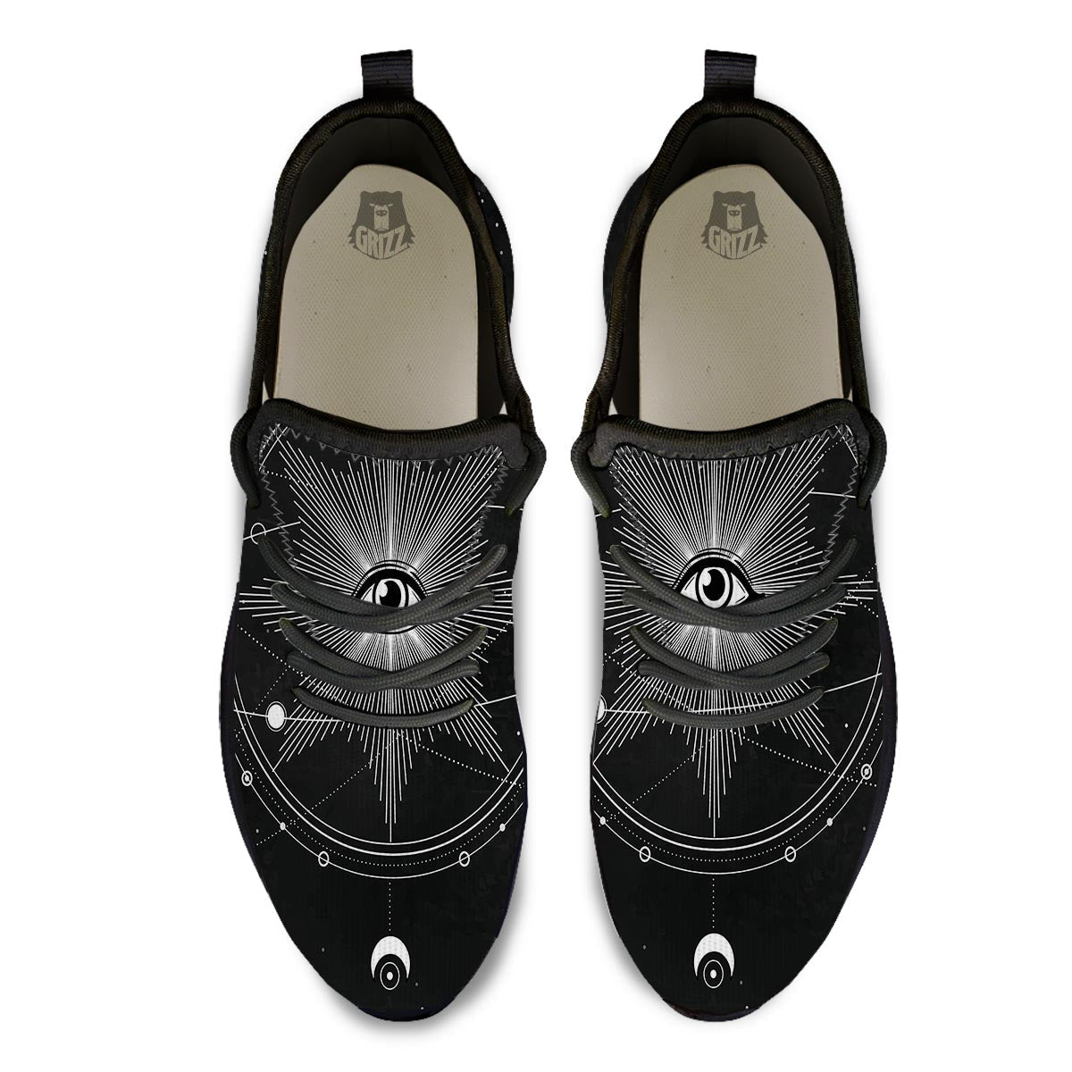 All Seeing Eye Sun Print Black Athletic Shoes-grizzshop
