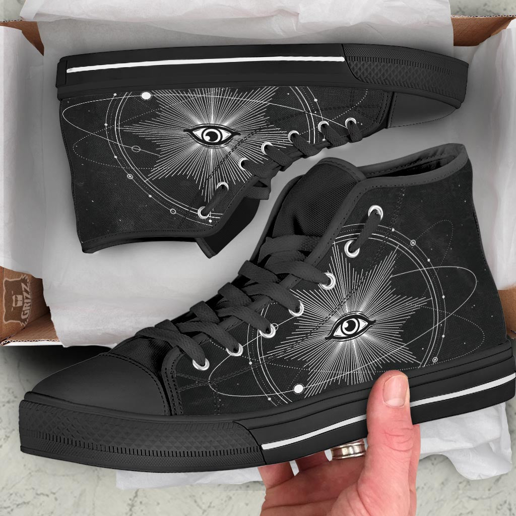 All Seeing Eye Sun Print Black High Top Shoes-grizzshop
