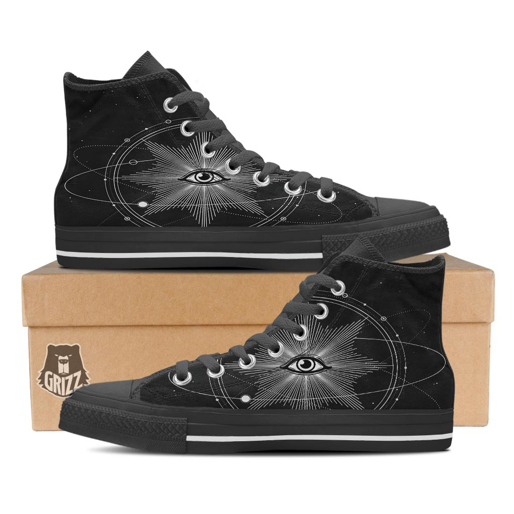 All Seeing Eye Sun Print Black High Top Shoes-grizzshop