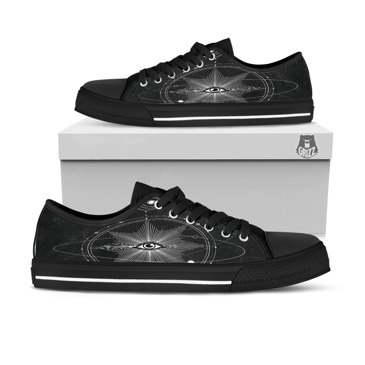 All Seeing Eye Sun Print Black Low Top Shoes-grizzshop