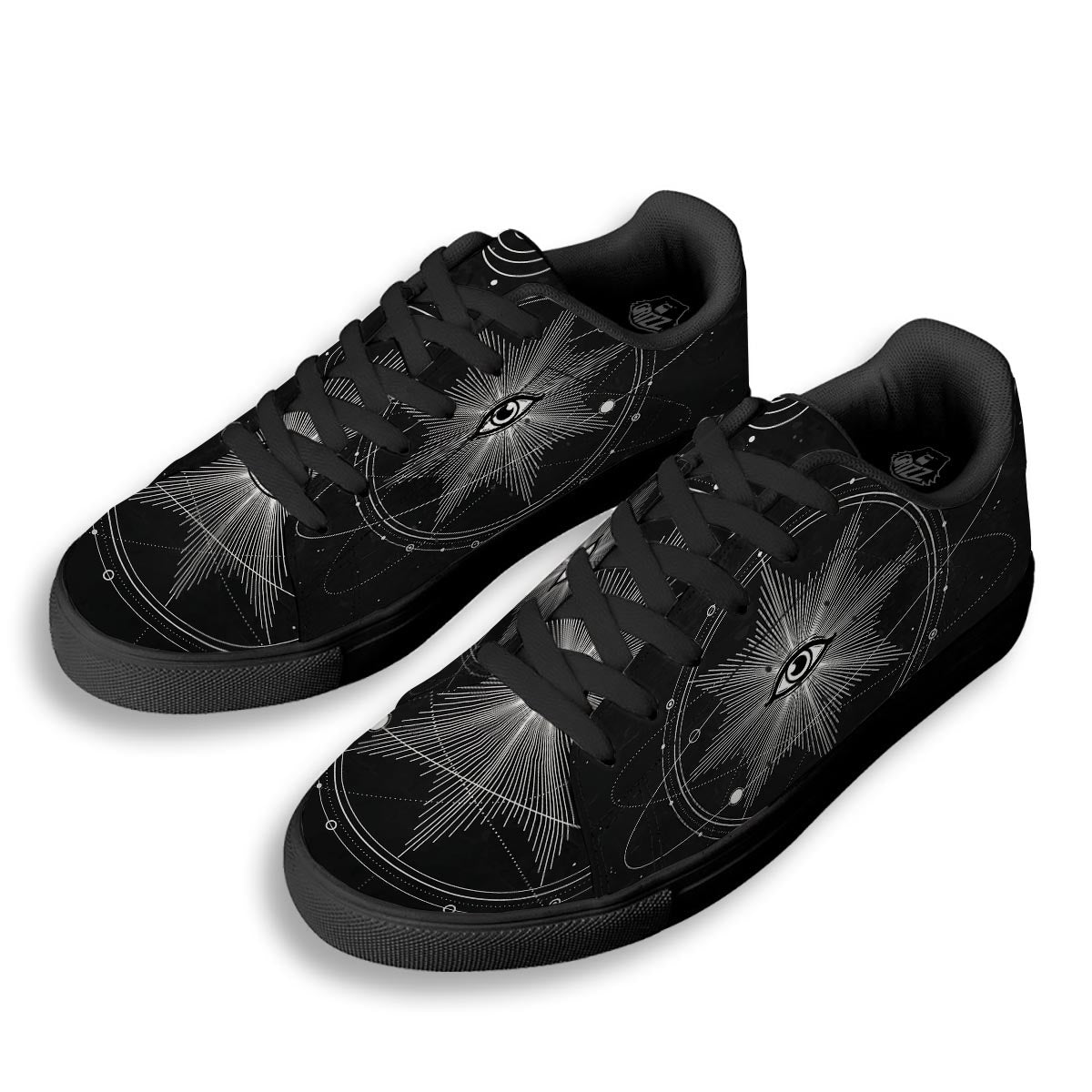 All Seeing Eye Sun Print Black Low Top Sneakers-grizzshop