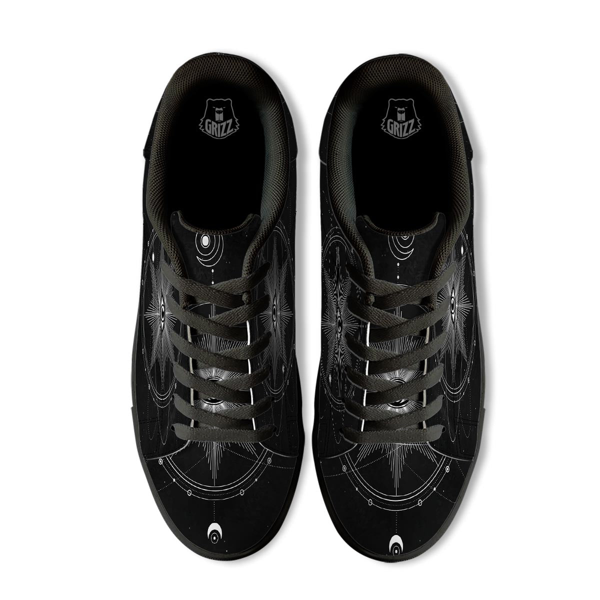 All Seeing Eye Sun Print Black Low Top Sneakers-grizzshop