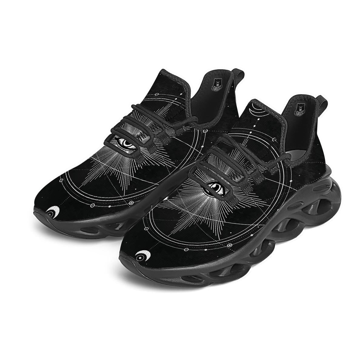 All Seeing Eye Sun Print Black Running Shoes-grizzshop