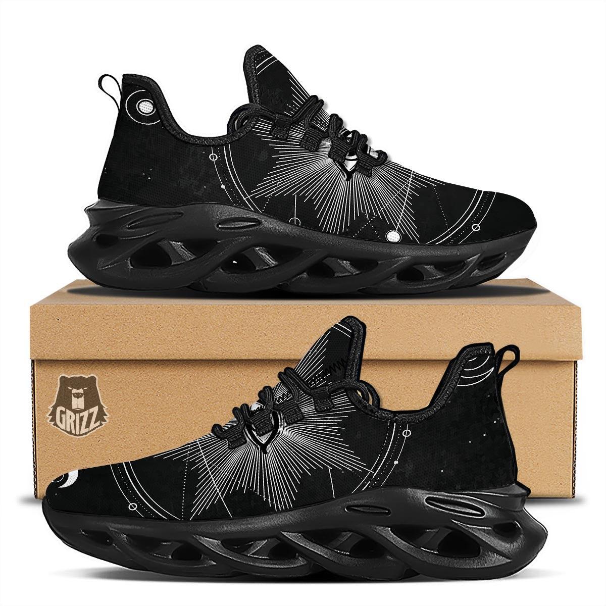 All Seeing Eye Sun Print Black Running Shoes-grizzshop