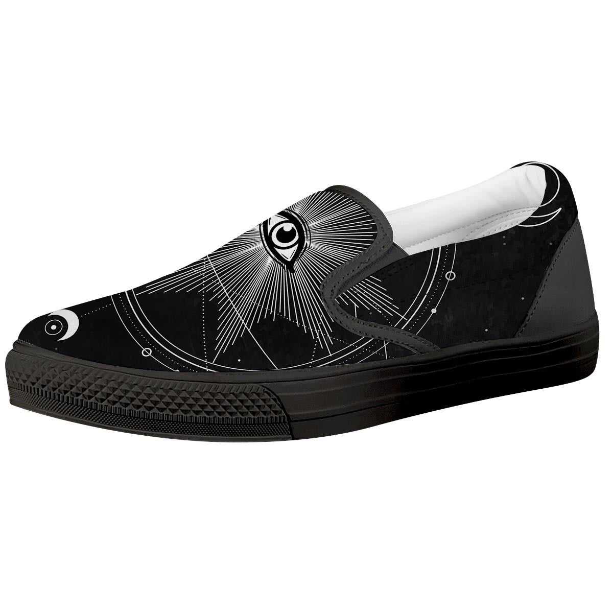 All Seeing Eye Sun Print Black Slip On Shoes-grizzshop