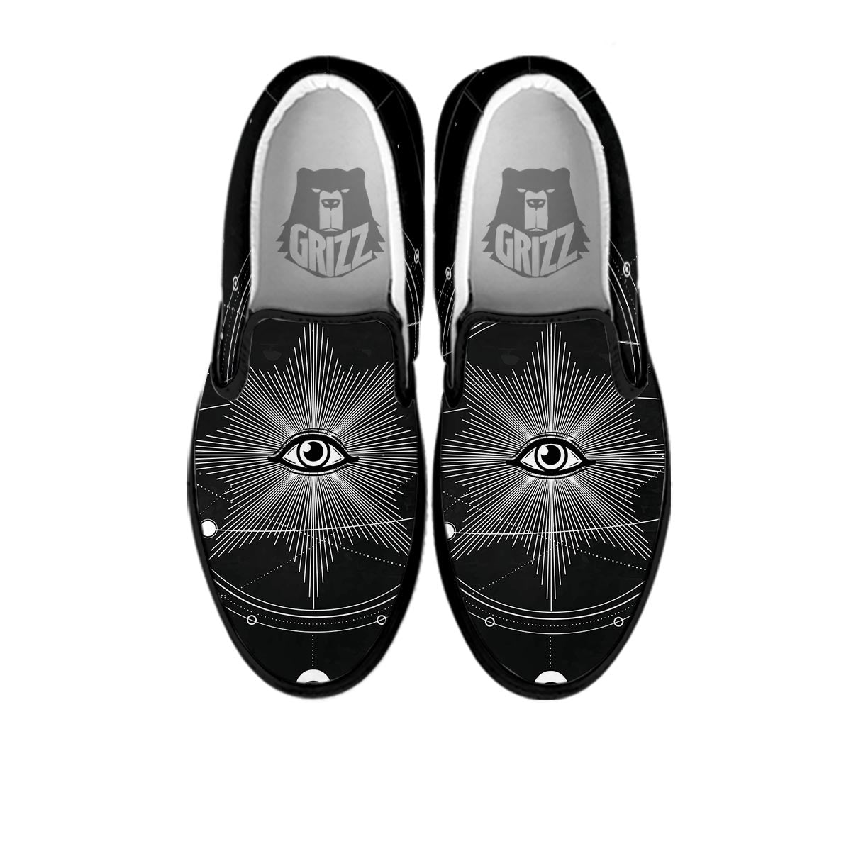 All Seeing Eye Sun Print Black Slip On Shoes-grizzshop