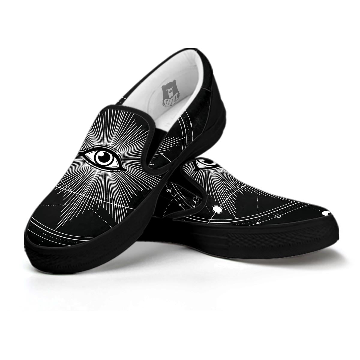 All Seeing Eye Sun Print Black Slip On Shoes-grizzshop