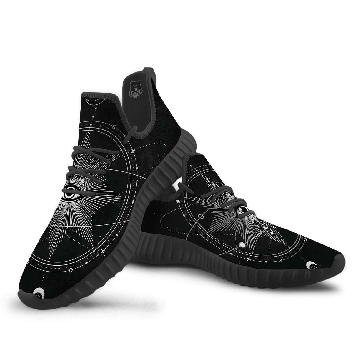All Seeing Eye Sun Print Black Walking Shoes-grizzshop