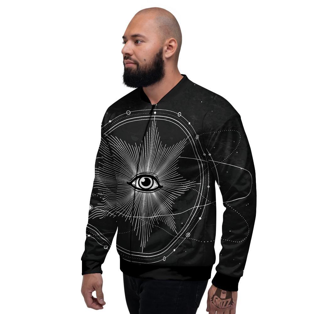 All Seeing Eye Sun Print Men's Bomber Jacket-grizzshop