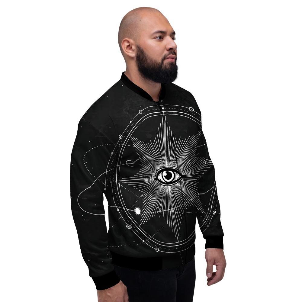 All Seeing Eye Sun Print Men's Bomber Jacket-grizzshop