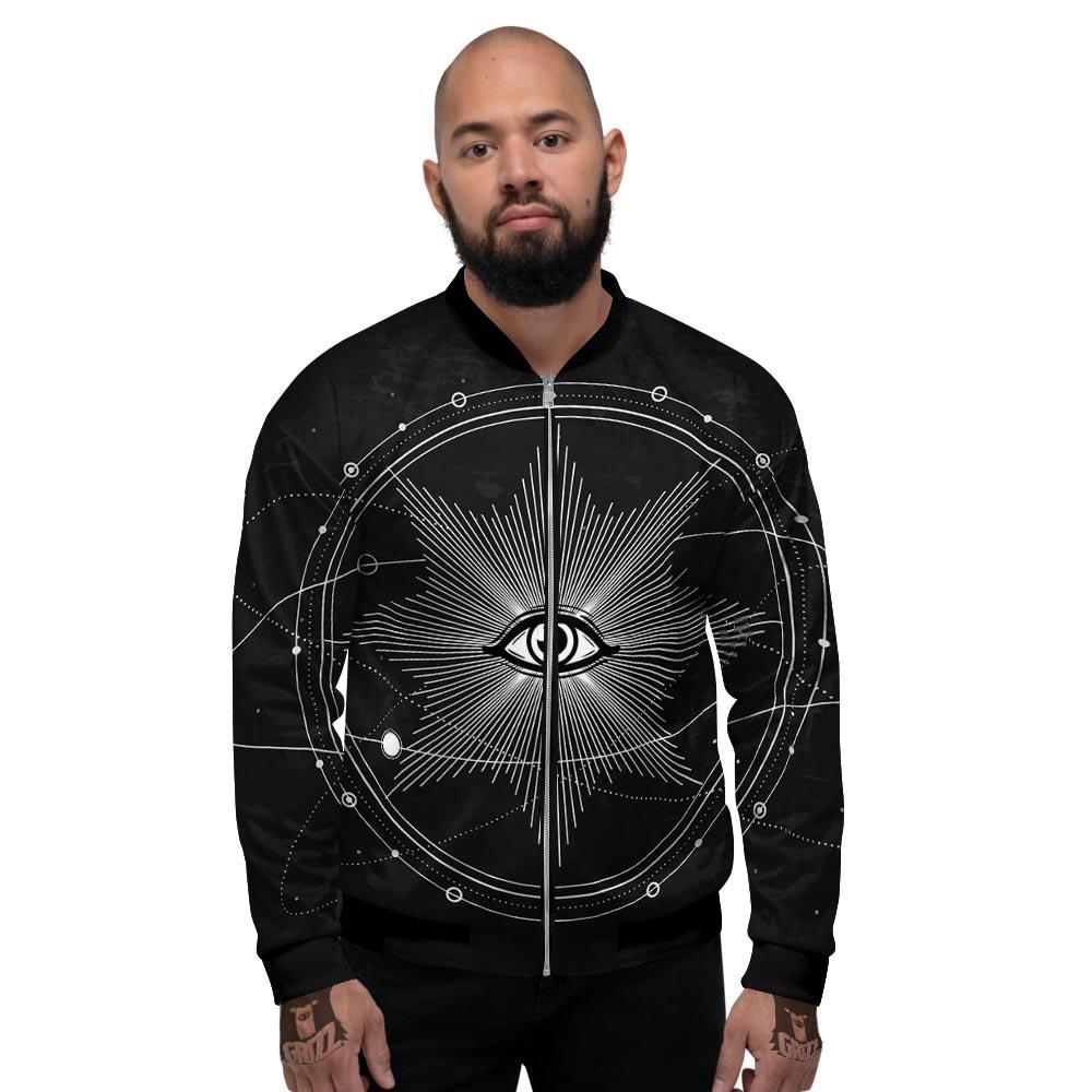 All Seeing Eye Sun Print Men's Bomber Jacket-grizzshop