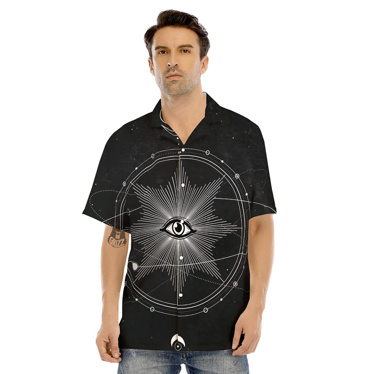 All Seeing Eye Sun Print Men's Hawaiian Shirt-grizzshop