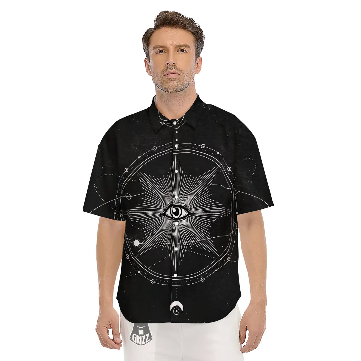 All Seeing Eye Sun Print Men's Short Sleeve Shirts-grizzshop