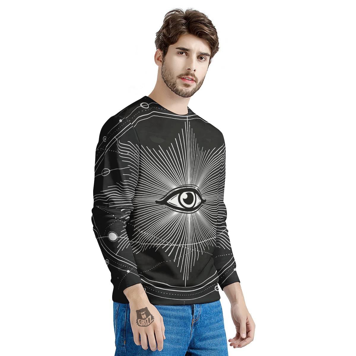 All Seeing Eye Sun Print Men's Sweatshirt-grizzshop