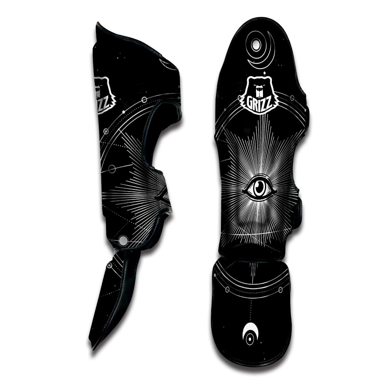 All Seeing Eye Sun Print Muay Thai Shin Guards-grizzshop