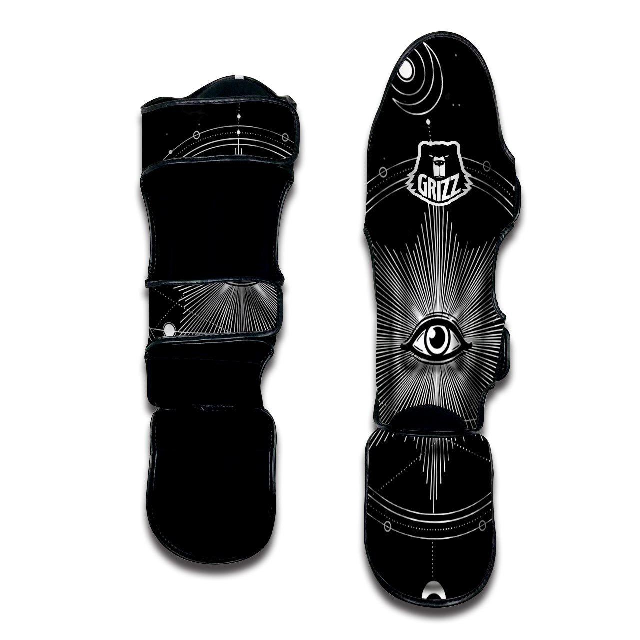 All Seeing Eye Sun Print Muay Thai Shin Guards-grizzshop