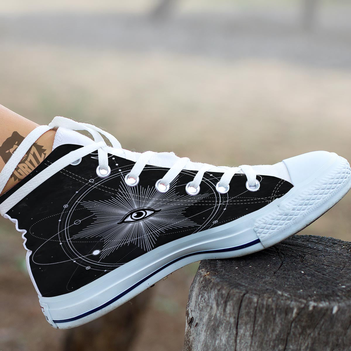 All Seeing Eye Sun Print White High Top Shoes-grizzshop