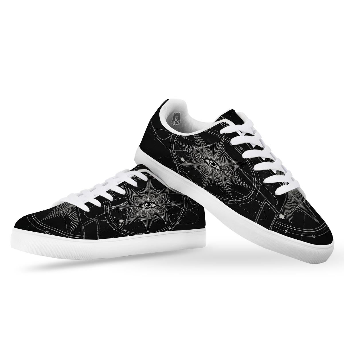 All Seeing Eye Sun Print White Low Top Sneakers-grizzshop