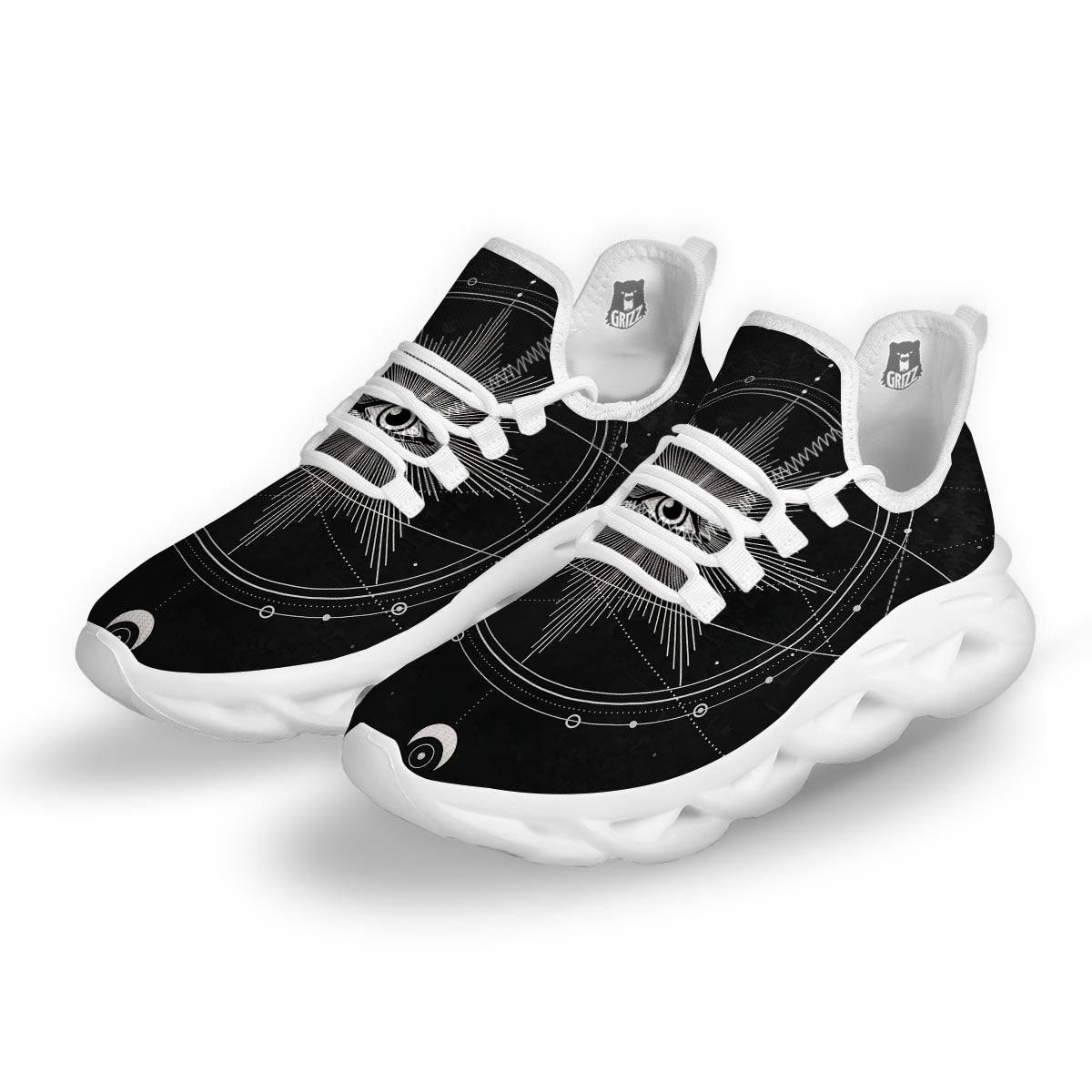 All Seeing Eye Sun Print White Running Shoes-grizzshop