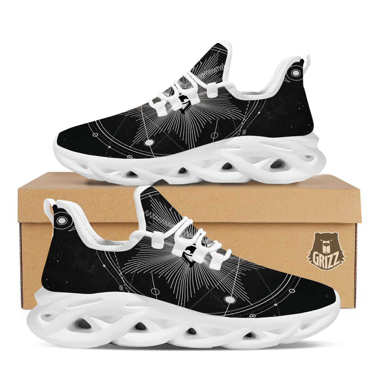 All Seeing Eye Sun Print White Running Shoes-grizzshop