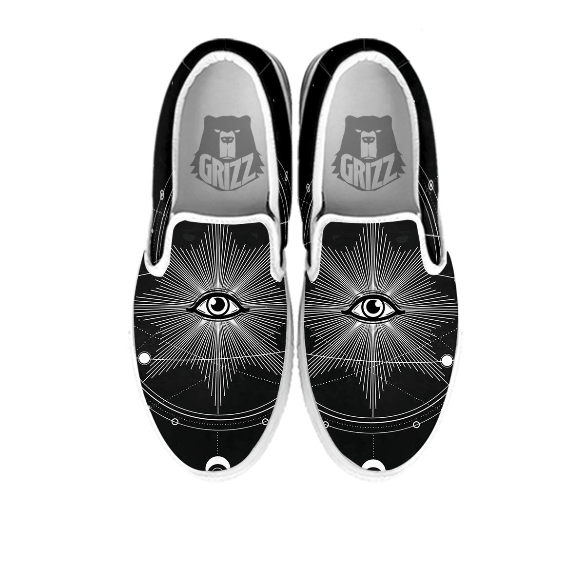 All Seeing Eye Sun Print White Slip On Shoes-grizzshop