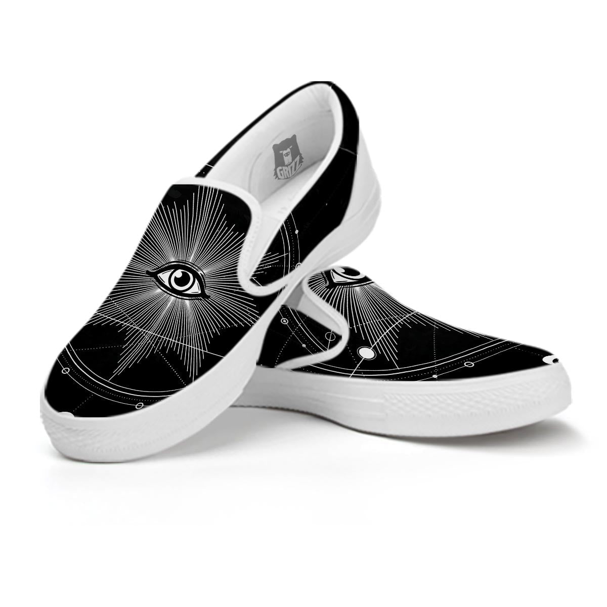 All Seeing Eye Sun Print White Slip On Shoes-grizzshop