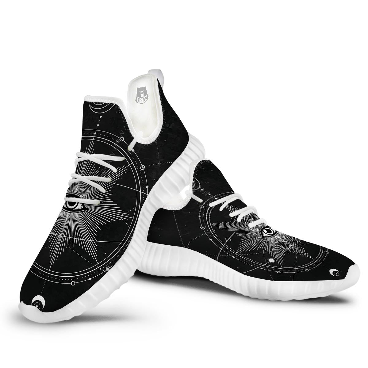 All Seeing Eye Sun Print White Walking Shoes-grizzshop