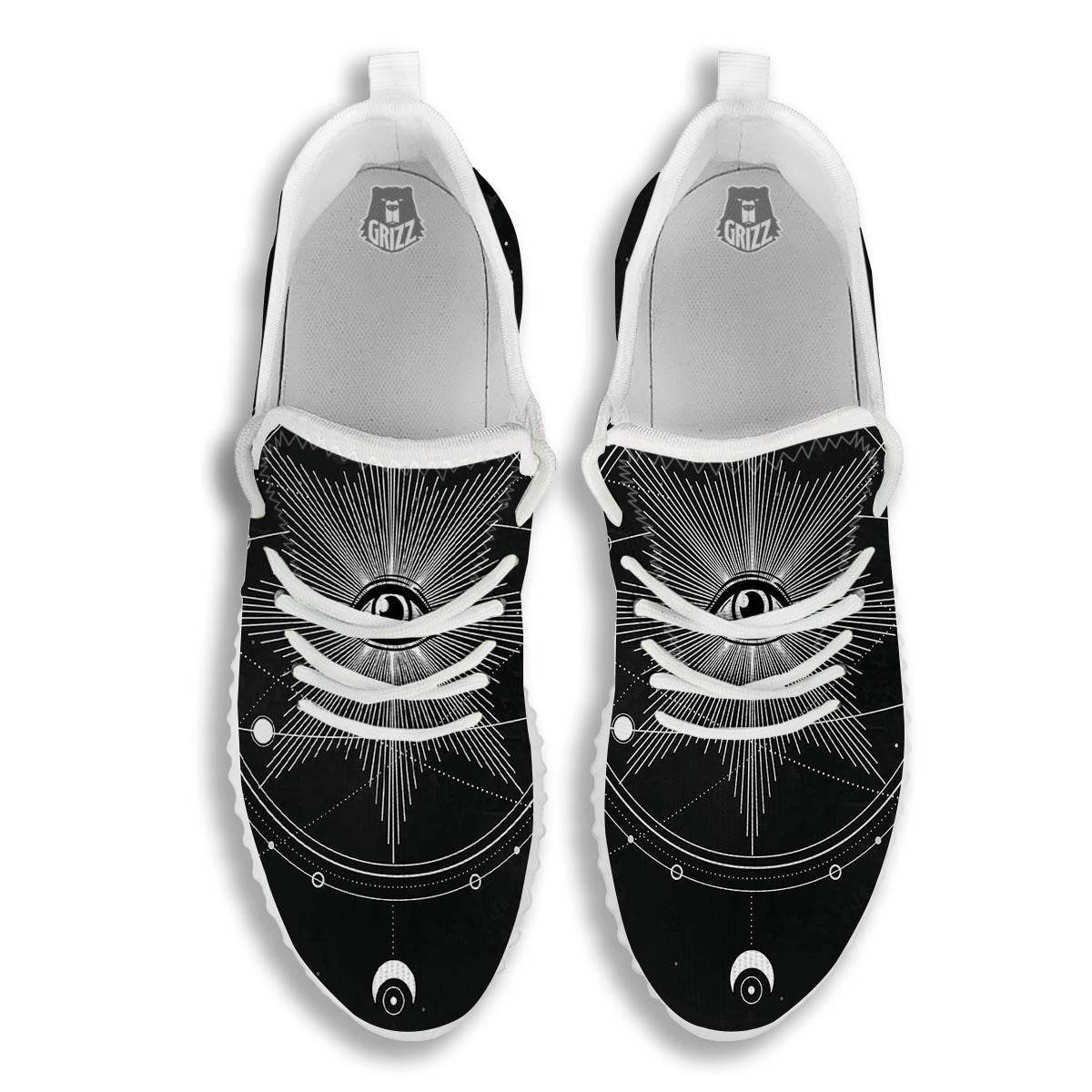 All Seeing Eye Sun Print White Walking Shoes-grizzshop