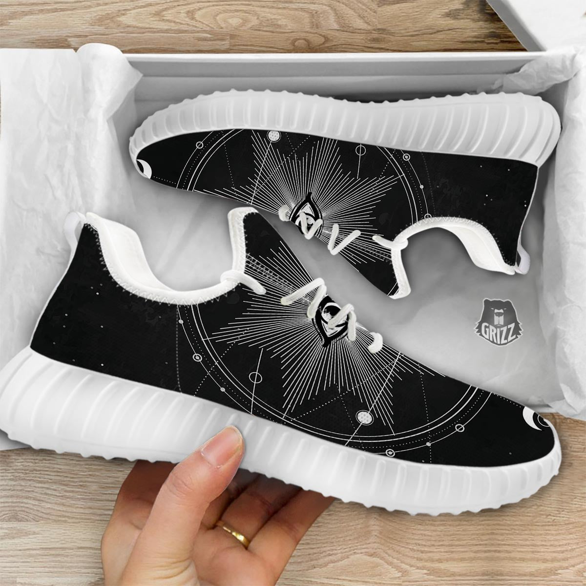 All Seeing Eye Sun Print White Walking Shoes-grizzshop