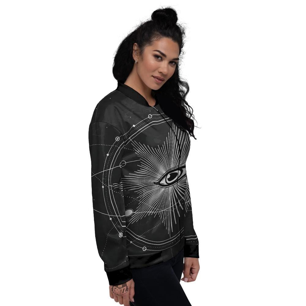 All Seeing Eye Sun Print Women's Bomber Jacket-grizzshop