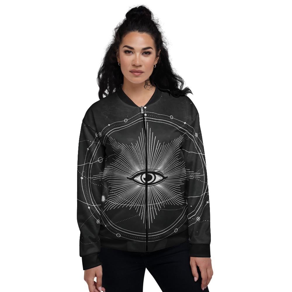 All Seeing Eye Sun Print Women's Bomber Jacket-grizzshop