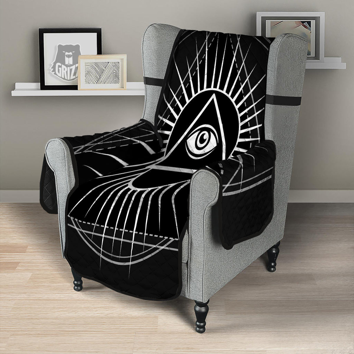 All Seeing Eye White And Black Print Armchair Protector-grizzshop