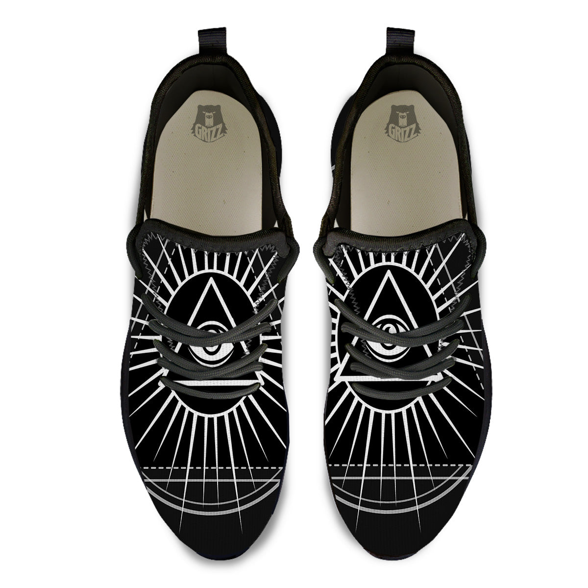 All Seeing Eye White And Black Print Black Athletic Shoes-grizzshop