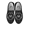 All Seeing Eye White And Black Print Black Slip On Shoes-grizzshop