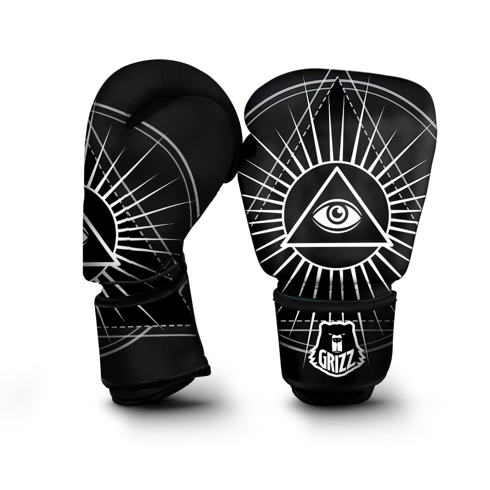 All Seeing Eye White And Black Print Boxing Gloves-grizzshop