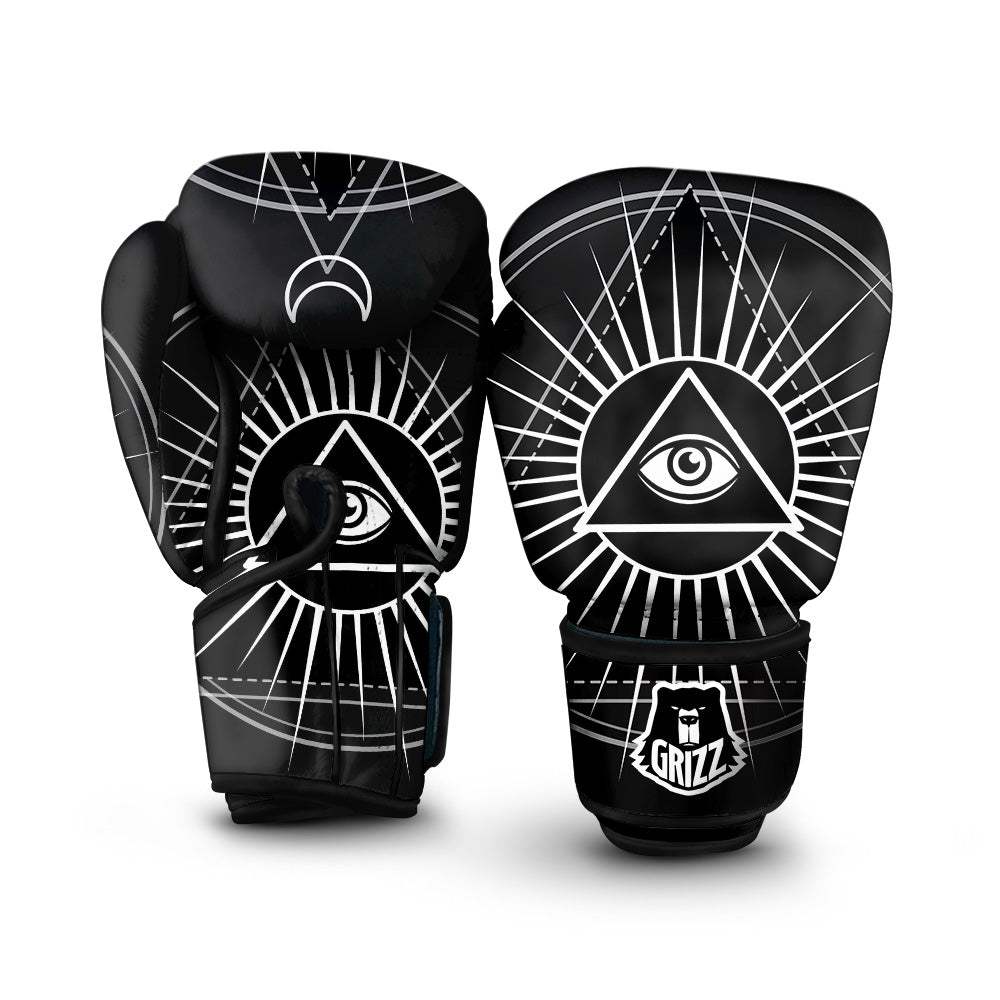 All Seeing Eye White And Black Print Boxing Gloves-grizzshop