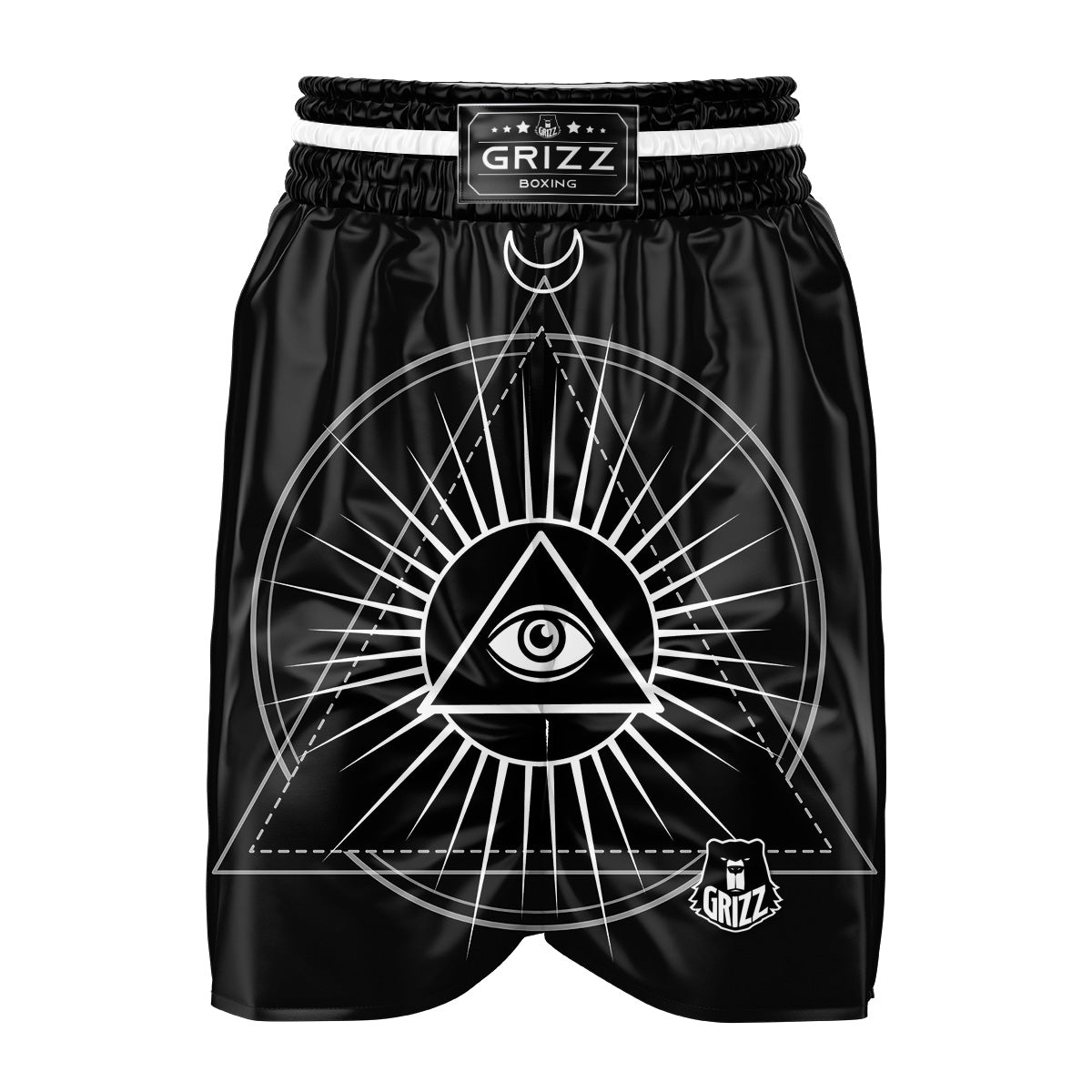 All Seeing Eye White And Black Print Boxing Shorts-grizzshop