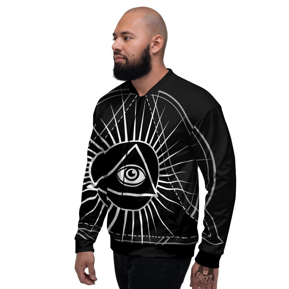 All Seeing Eye White And Black Print Men's Bomber Jacket-grizzshop