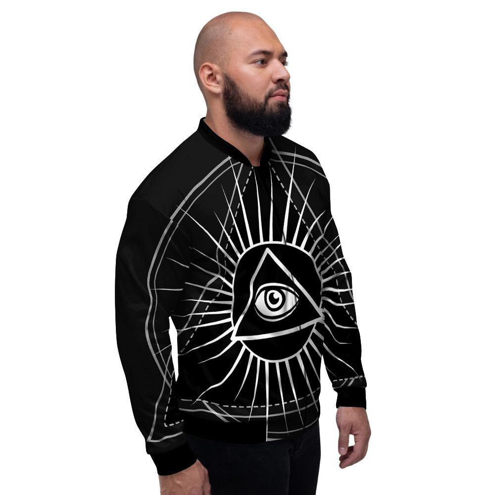 All Seeing Eye White And Black Print Men's Bomber Jacket-grizzshop
