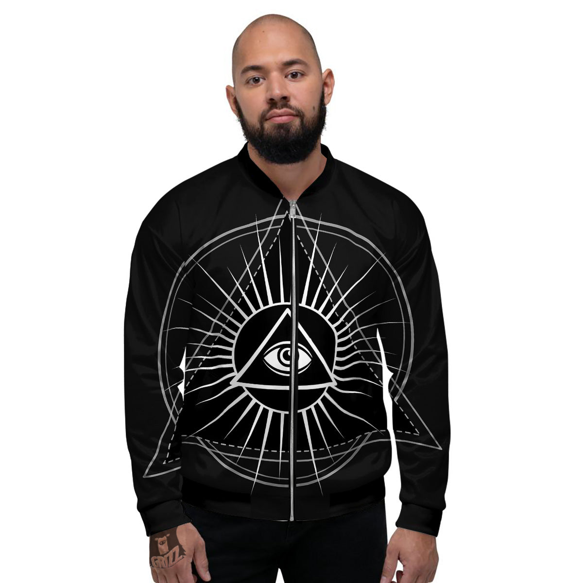 All Seeing Eye White And Black Print Men's Bomber Jacket-grizzshop