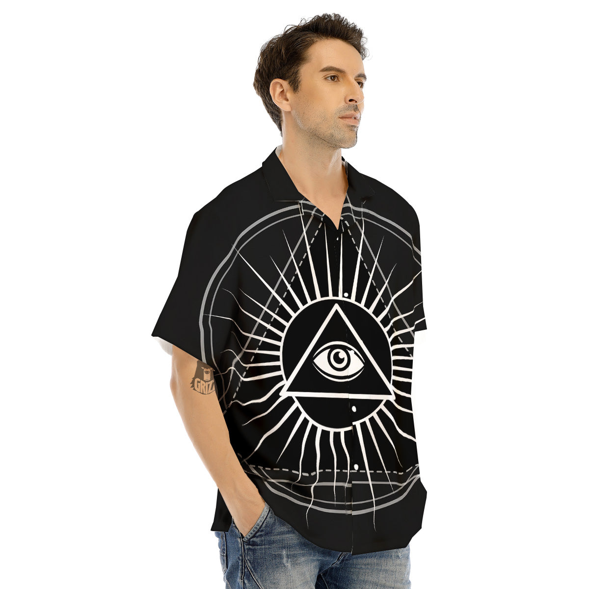 All Seeing Eye White And Black Print Men's Hawaiian Shirt-grizzshop